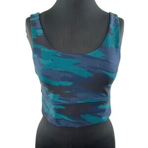 Soul by SoulCycle Cameo Sports Bra Blue Black Teal Camo Scoop Neck Pullover XL